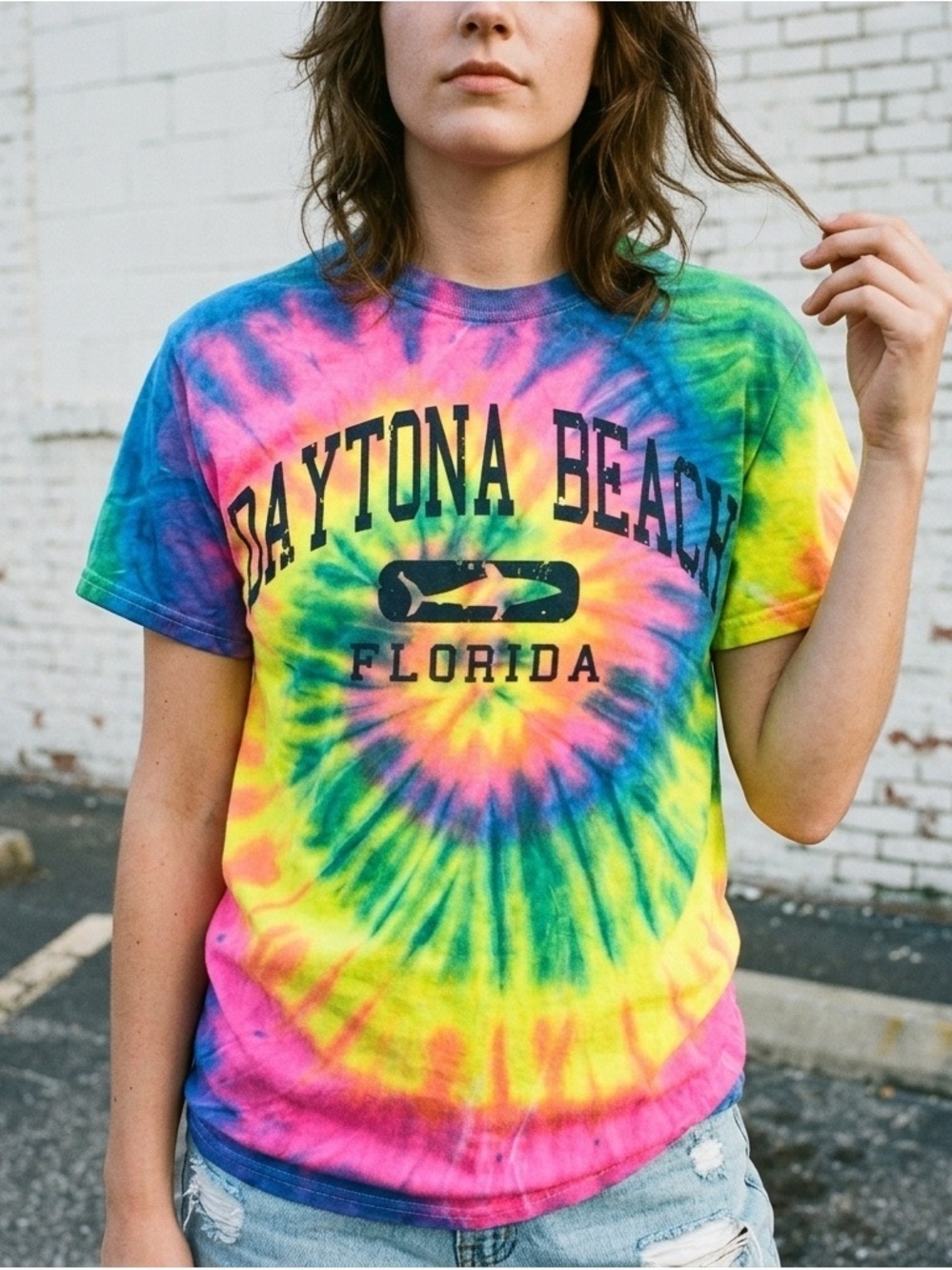 Daytona Beach Florida Tie Dye T Shirt Top Blue Pink Yellow Green Small Tee
